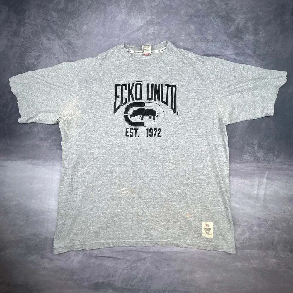 Vintage Ecko Unltd Rhino T-Shirt Mens‎ 2XL Grey Y2K Skate Hip Hop Thrashed Boxy - Picture 3 of 7